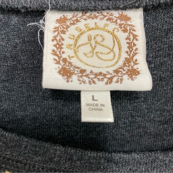 TruSelf Sweatshirt Top Charcoal Gray Sequin Gold Silver Copper Size Large - Picture 8 of 9